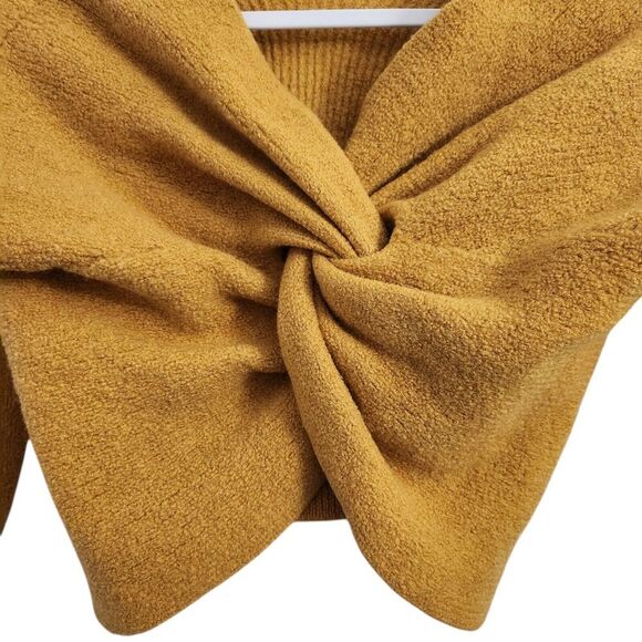 Amour Vert Sweater Large Mustard Yellow Wool Twisted Back Crop *Shrunken* - Picture 3 of 8